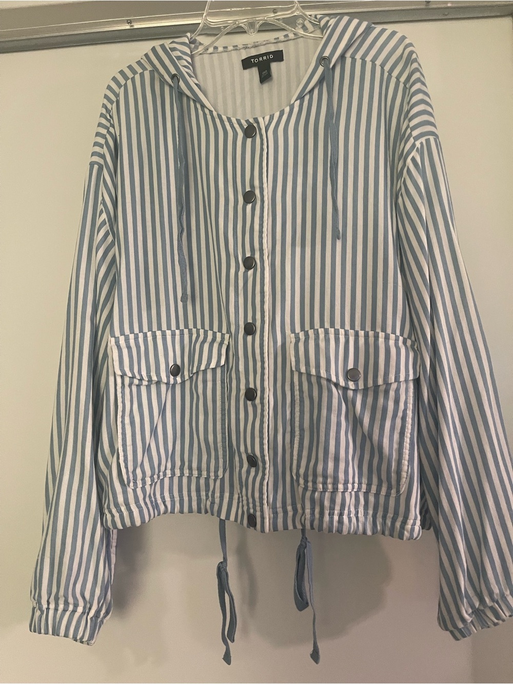 torrid Blue & White Striped Hooded Utility Jacket